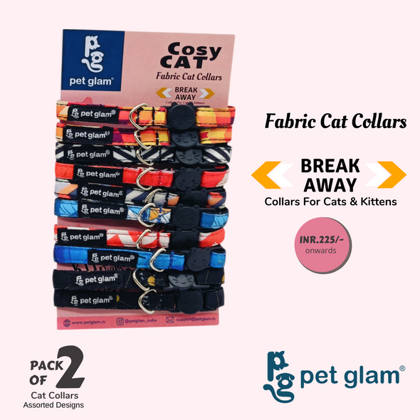 Pet Glam Cat Collars Pack Of 2 -Breakaway Collar for Cats & Kittens (Assorted Designs)